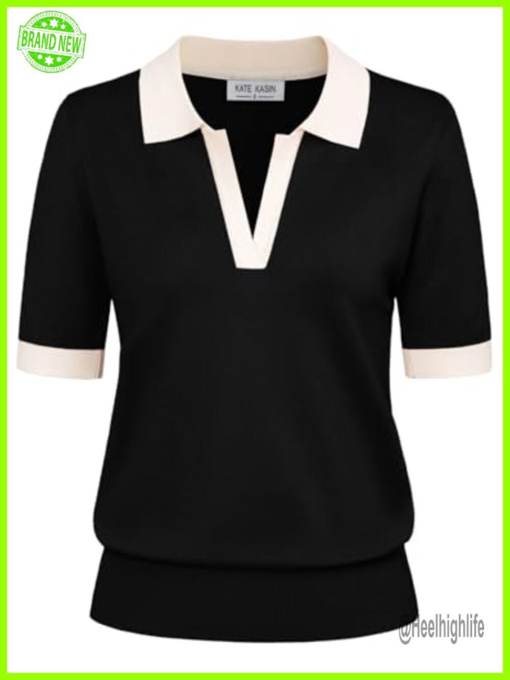 Kate K's Short Sleeve V-Neck Collared Casual Polo Sweater